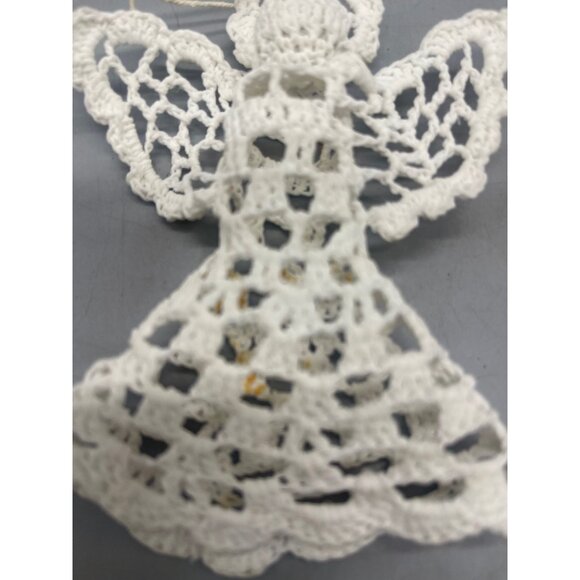 vintage doily ornament Christmas holiday Angle whites wings 5" tall READ - Picture 6 of 7